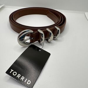 Torrid 3X brown faux leather belt silver-tone buckle triple loop New